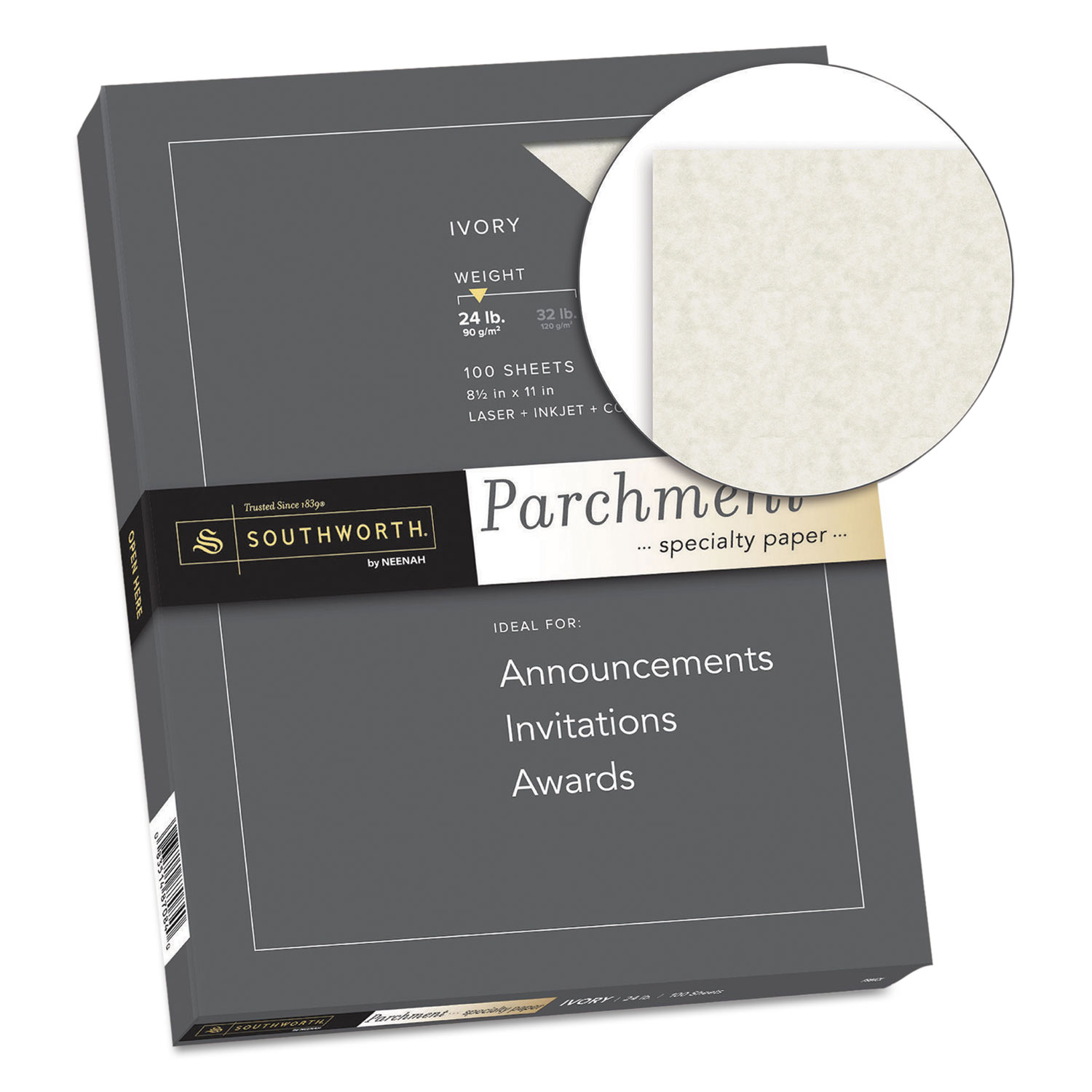Parchment Specialty Paper, Ivory, 24lb, 8 1/2 x 11, 100 Sheets