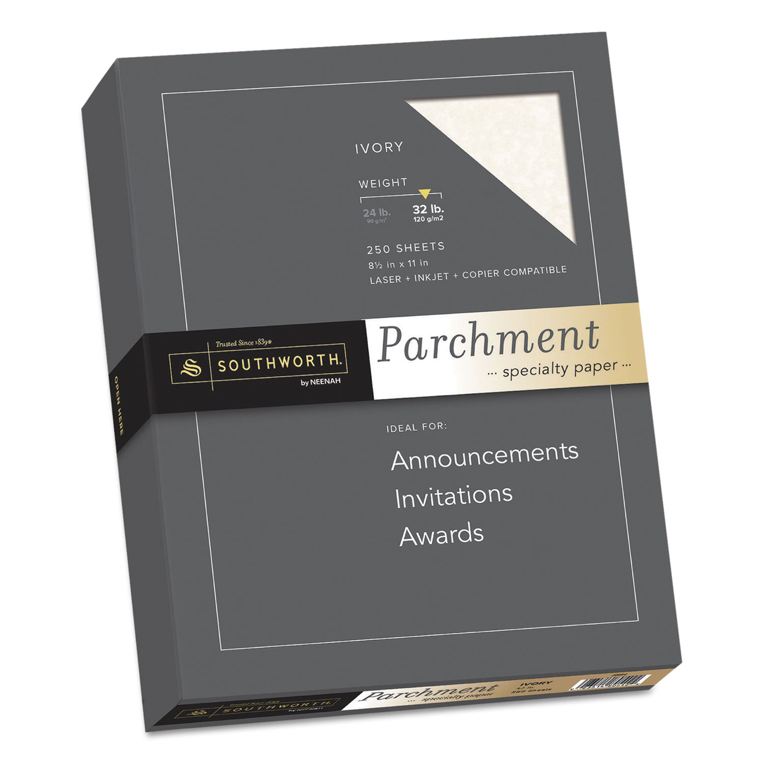  Southworth J988C Parchment Specialty Paper, 32 lb, 8.5 x 11, Ivory, 250/Pack (SOUJ988C) 
