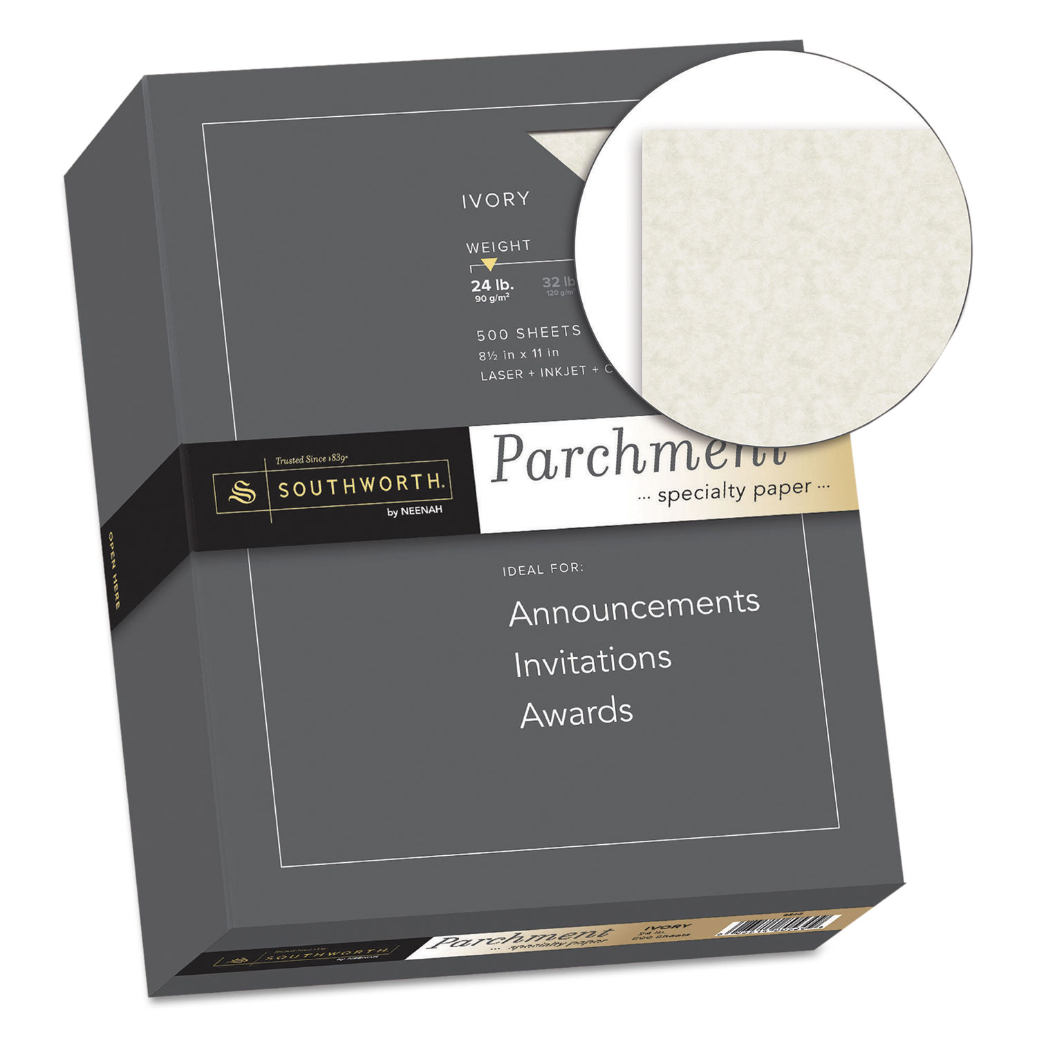 Parchment Specialty Paper, Ivory, 24lb, 8 1/2 x 11, 500 Sheets