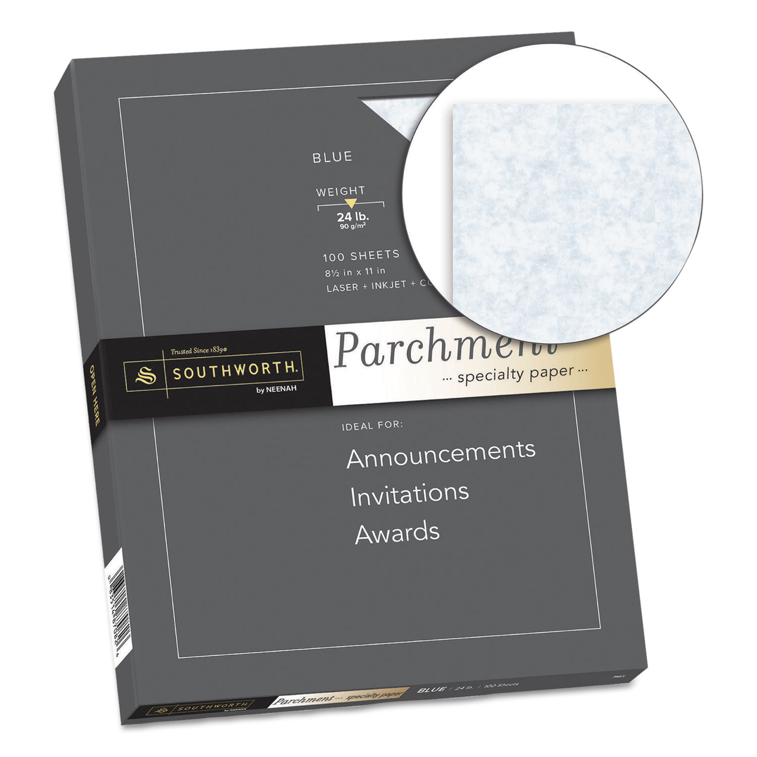 Parchment Specialty Paper, 24 lb Bond Weight,  x 11, Blue, 100/Pack