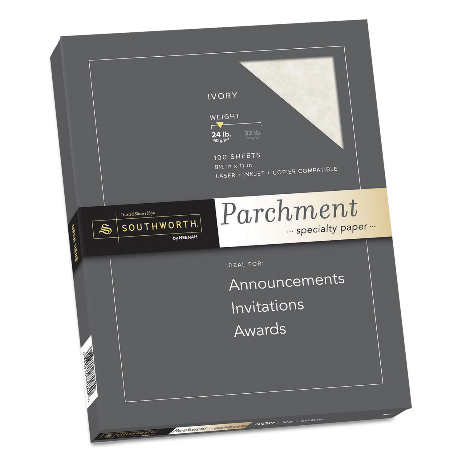 Parchment Specialty Paper, 24 lb, 8.5 x 11, Ivory, 100/Pack