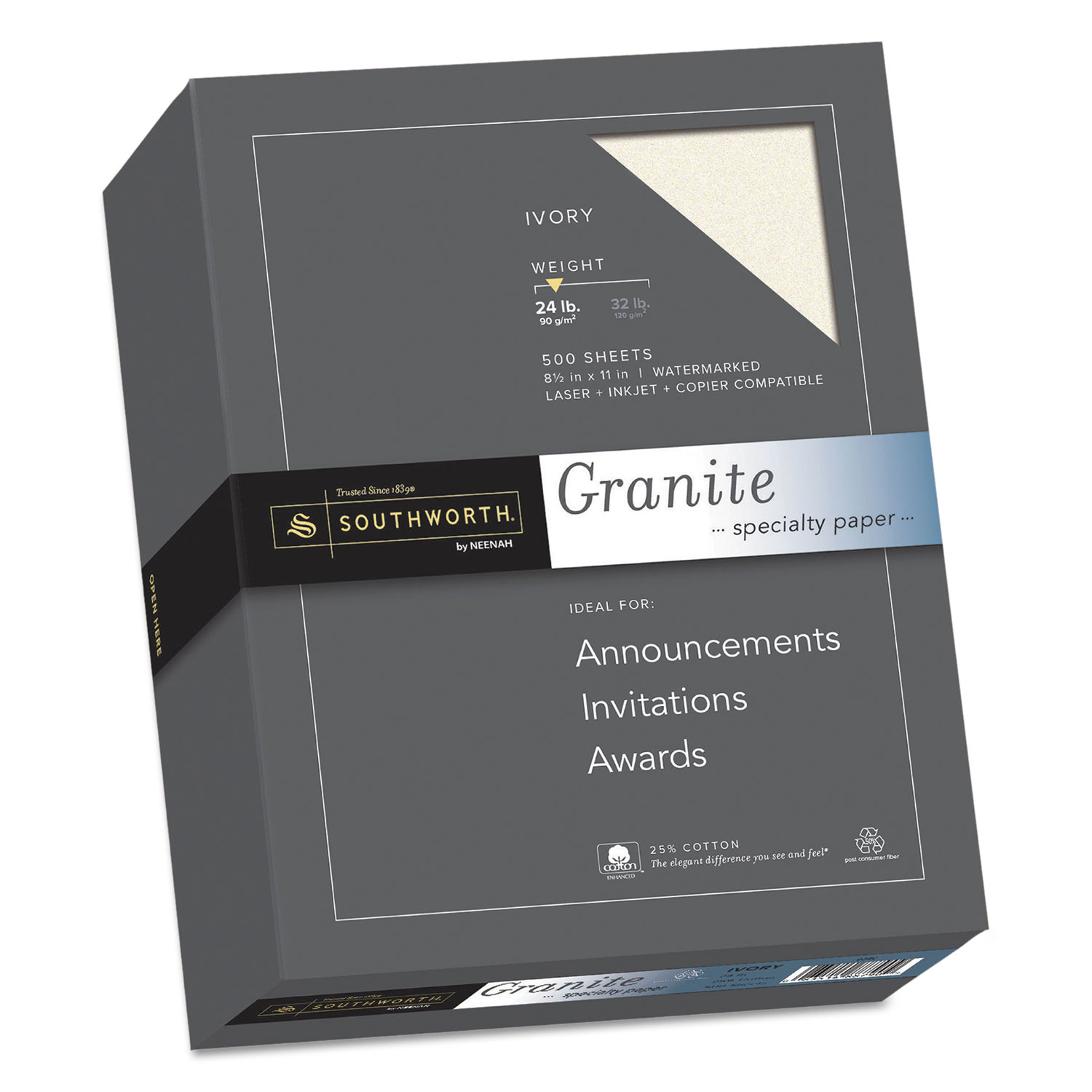  Southworth 934C Granite Specialty Paper, 24 lb, 8.5 x 11, Ivory, 500/Ream (SOU934C) 