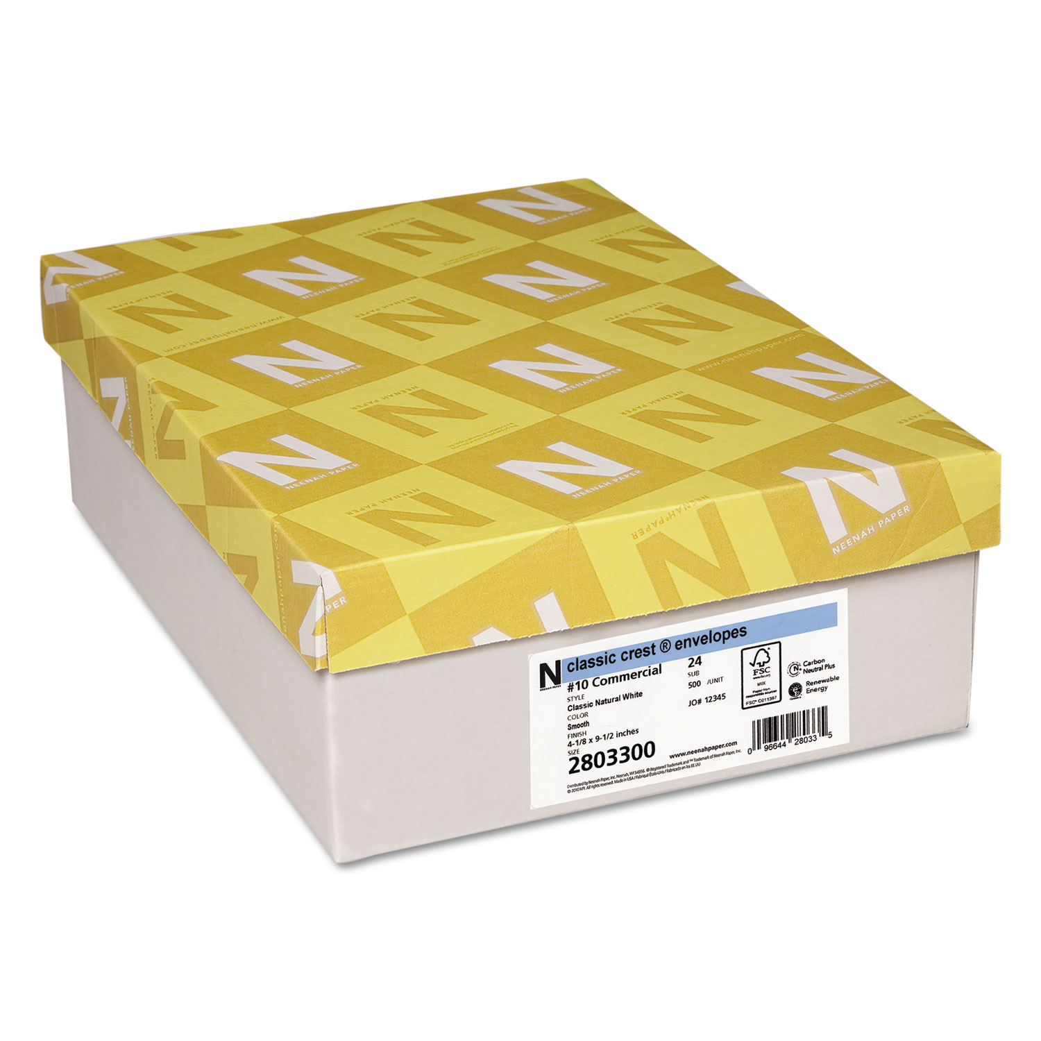  Neenah Paper 2803300 CLASSIC CREST #10 Envelope, Commercial Flap, Gummed Closure, 4.13 x 9.5, Classic Natural White, 500/Box (NEE2803300) 