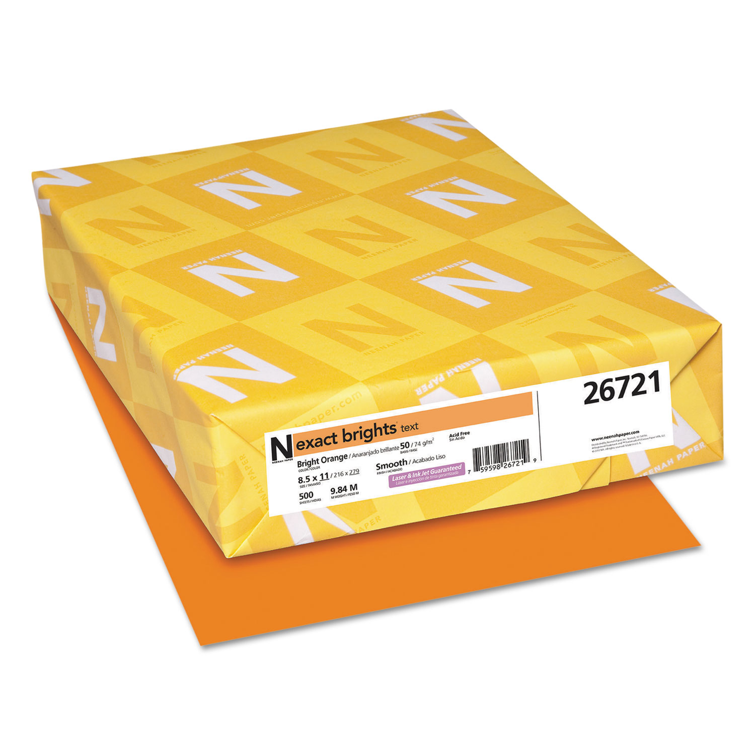  Neenah Paper 26721 Exact Brights Paper, 20lb, 8.5 x 11, Bright Orange, 500/Ream (WAU26721) 