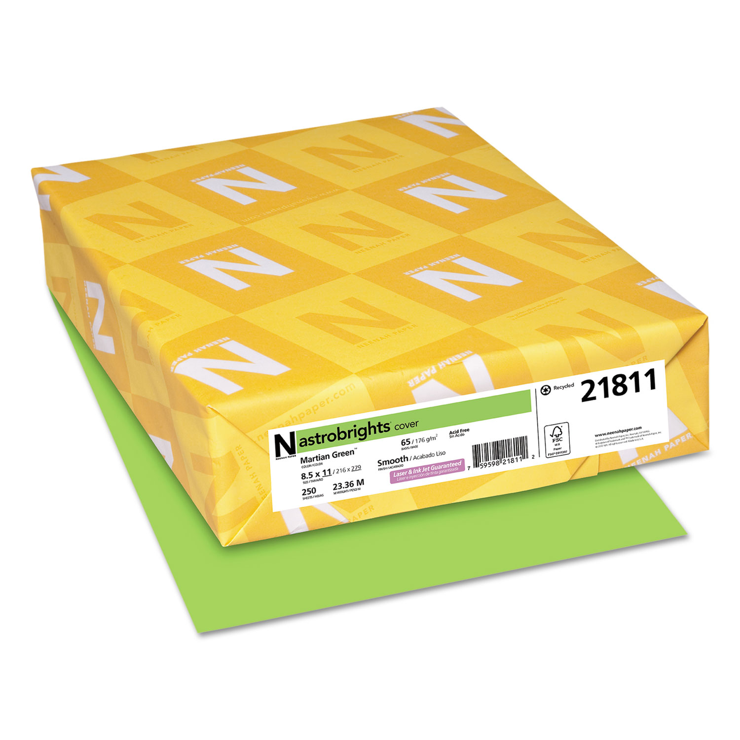  Astrobrights 21811 Color Cardstock, 65lb, 8.5 x 11, Martian Green, 250/Pack (WAU21811) 