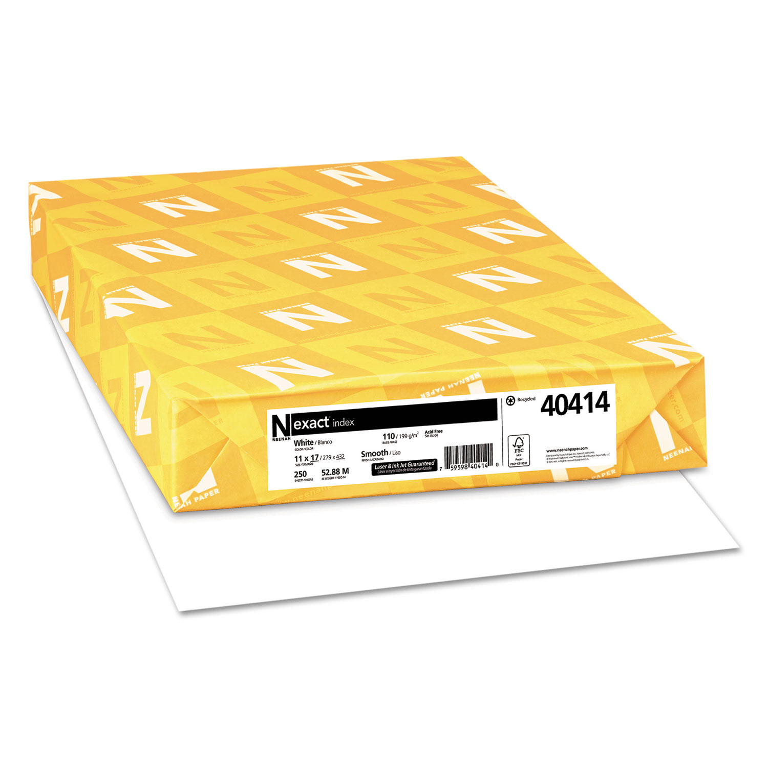  Neenah Paper 40414 Exact Index Card Stock, 92 Bright, 110lb, 11 x 17, White, 250/Pack (WAU40414) 