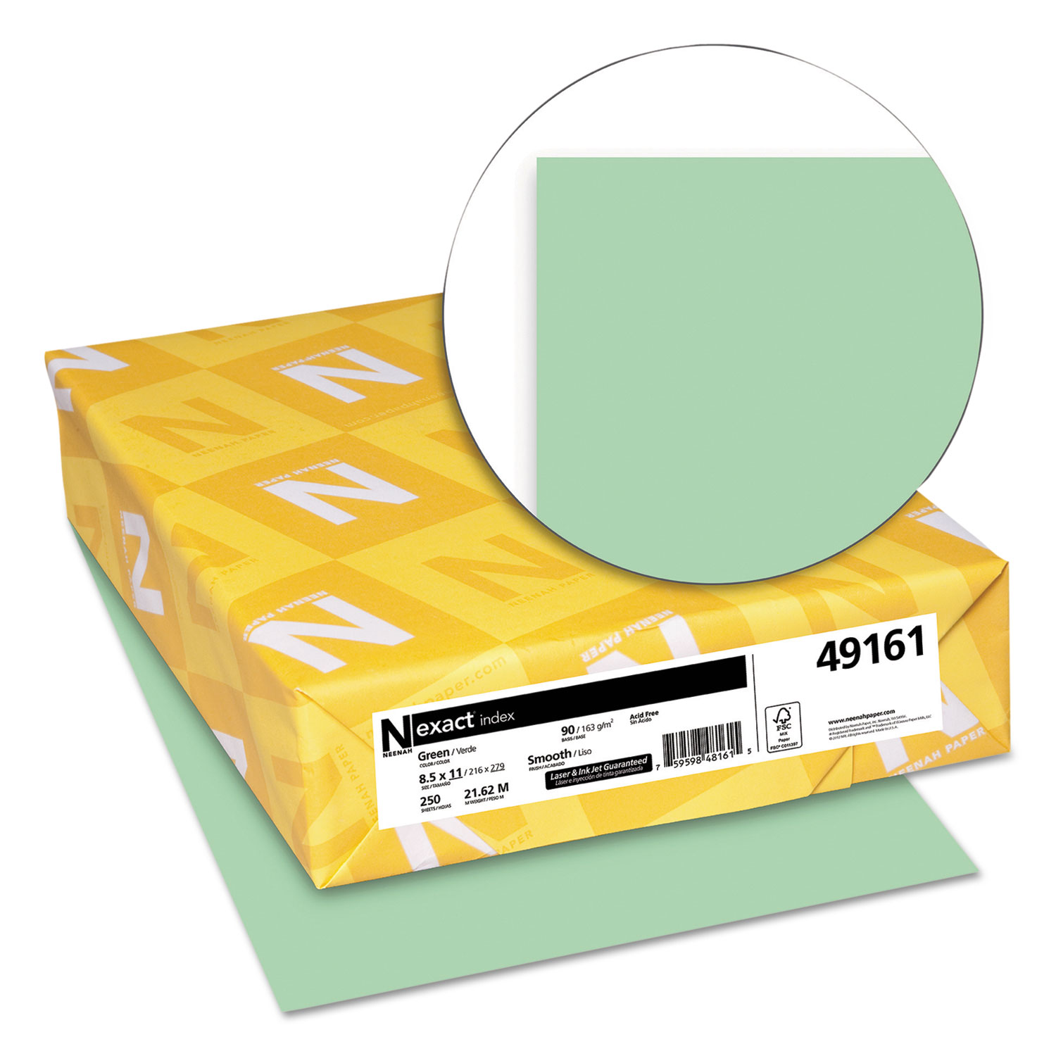 Exact Index Card Stock, 90lb, 8 1/2 x 11, Green, 250 Sheets