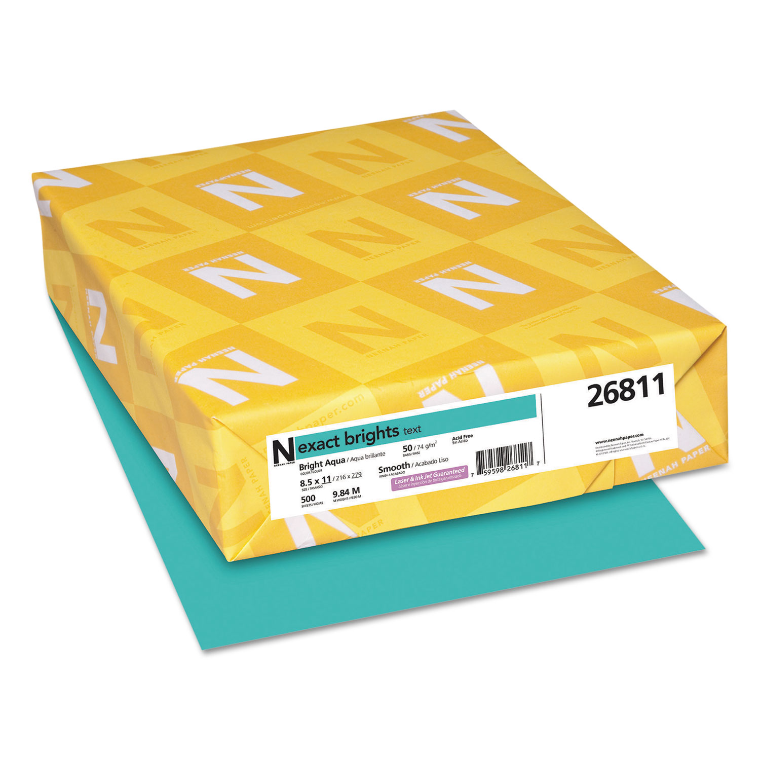 Neenah Paper 26811 Exact Brights Paper, 20lb, 8.5 x 11, Bright Aqua, 500/Ream (WAU26811) 