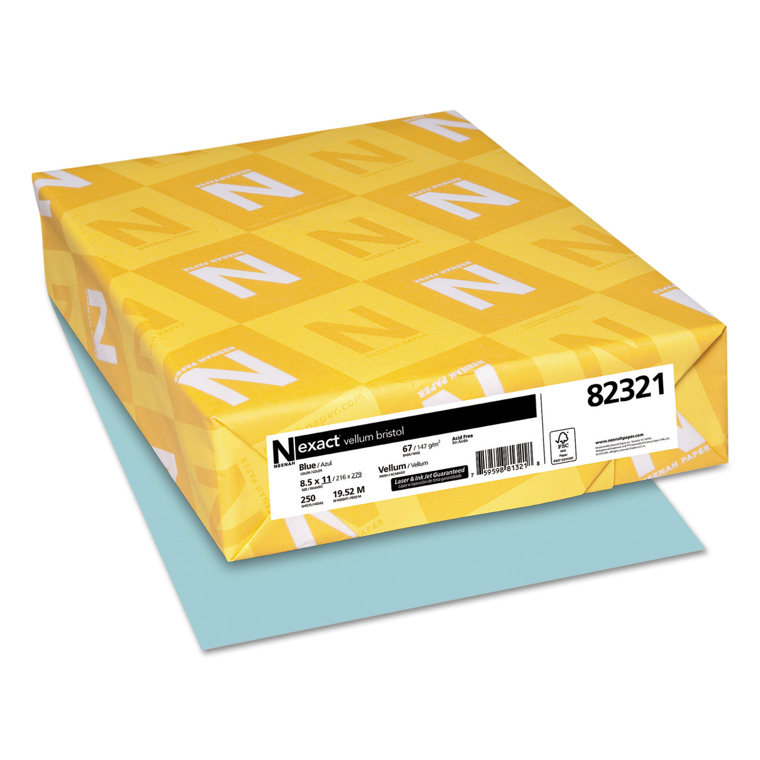  Neenah Paper 82321 Exact Vellum Bristol Cover Stock, 67lb, 8.5 x 11, 250/Pack (WAU82321) 