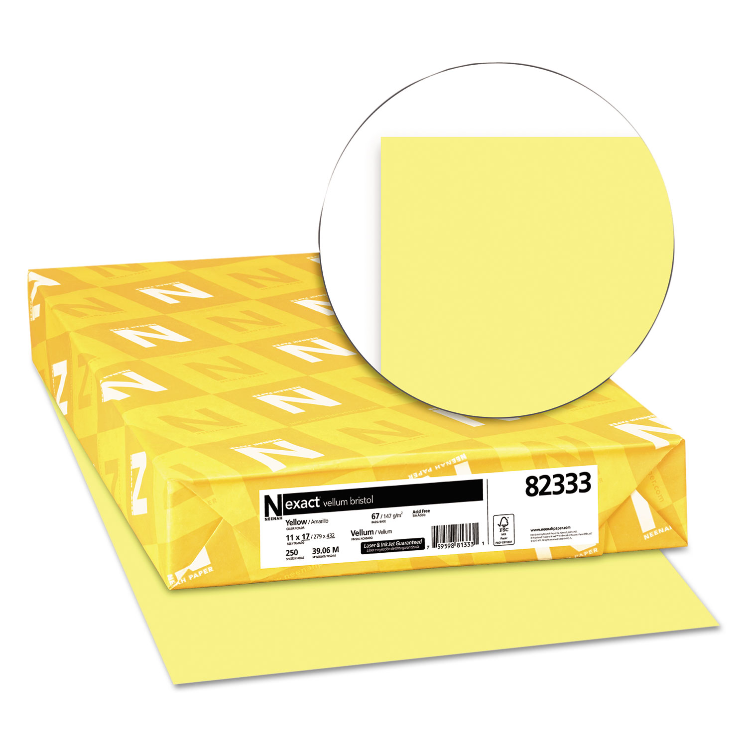 Exact Vellum Bristol Cover Stock, 67lb, 11 x 17, Yellow, 250 Sheets