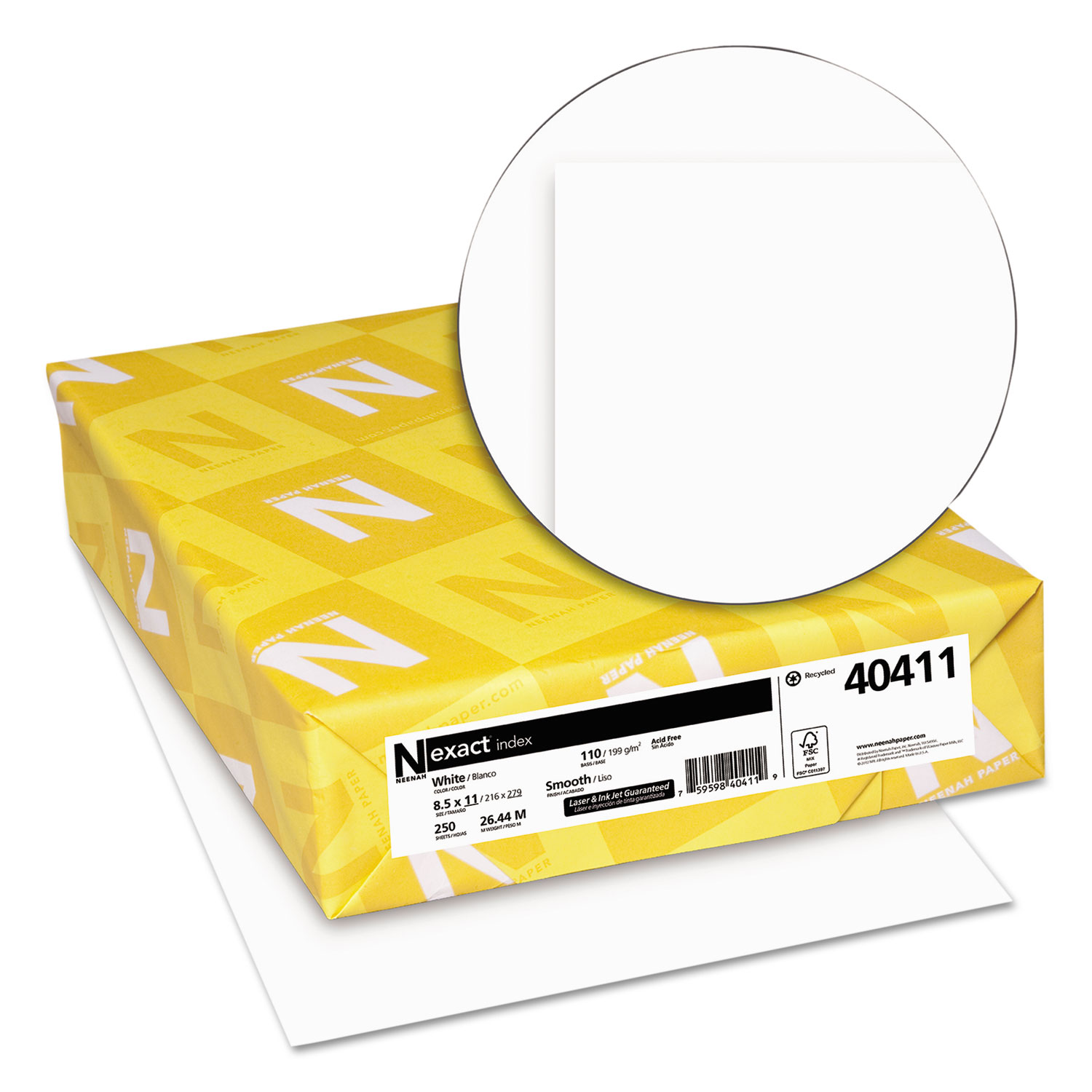 Exact Index Card Stock, 110lb, 94 Bright, 8 1/2 x 11, White, 250 Sheets
