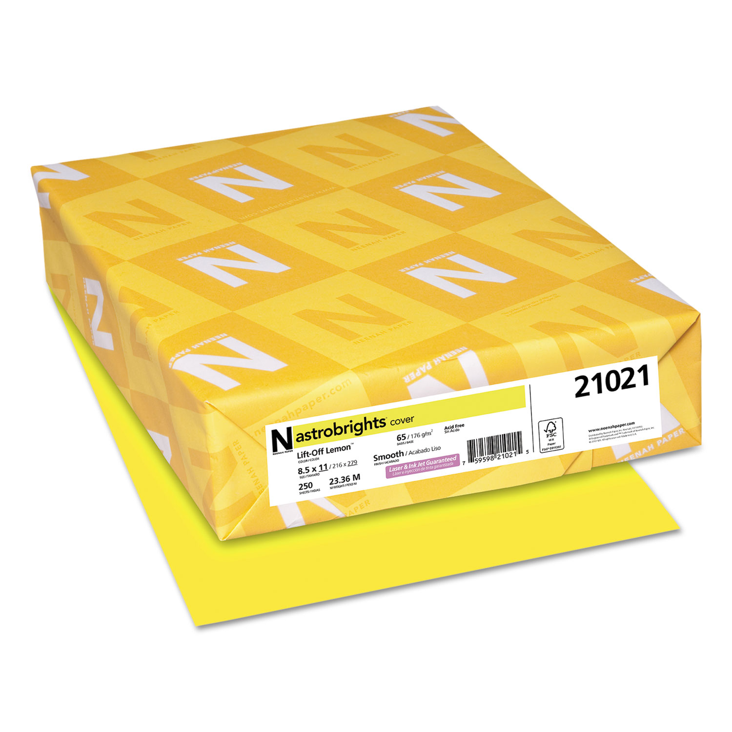  Astrobrights 21021 Color Cardstock, 65lb, 8.5 x 11, Lift-Off Lemon, 250/Pack (WAU21021) 