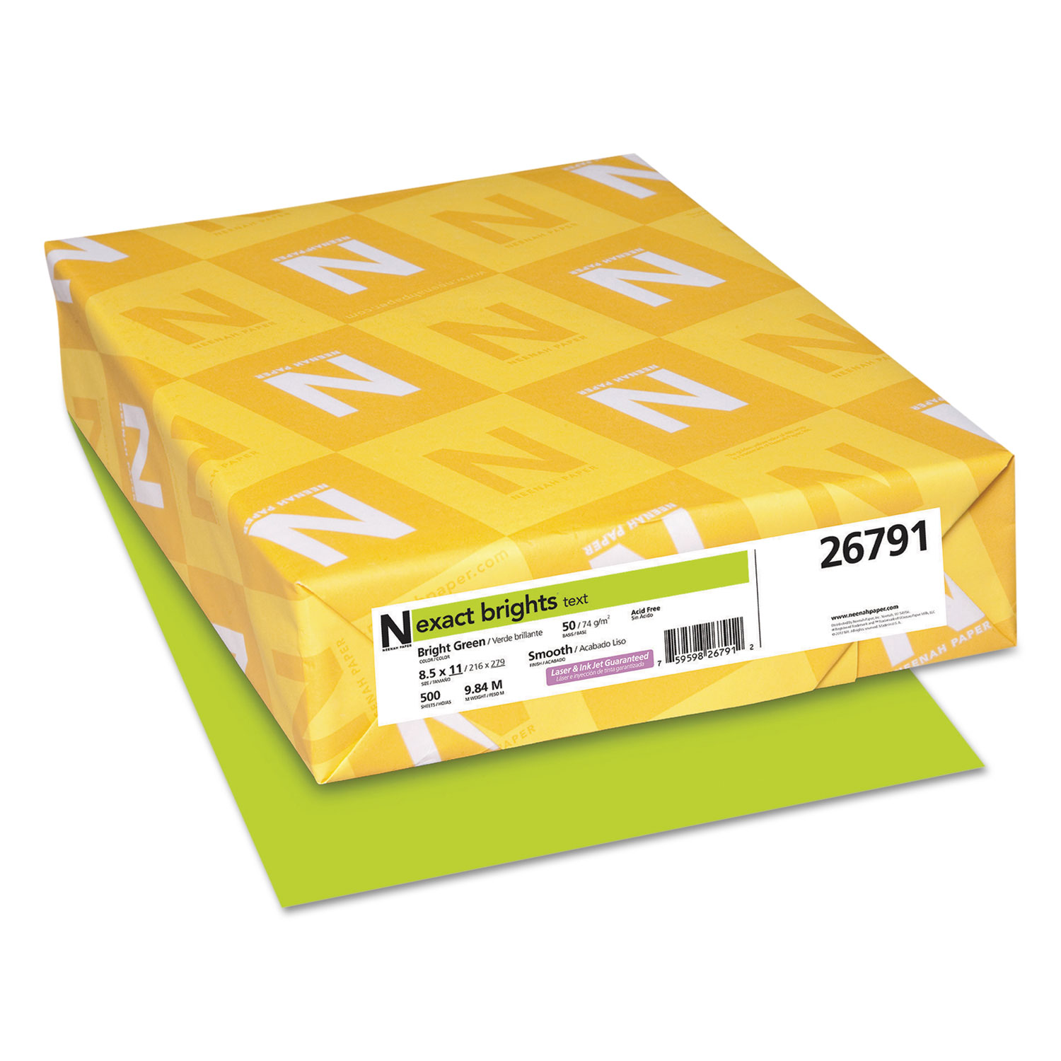  Neenah Paper 26791 Exact Brights Paper, 20lb, 8.5 x 11, Bright Green, 500/Ream (WAU26791) 