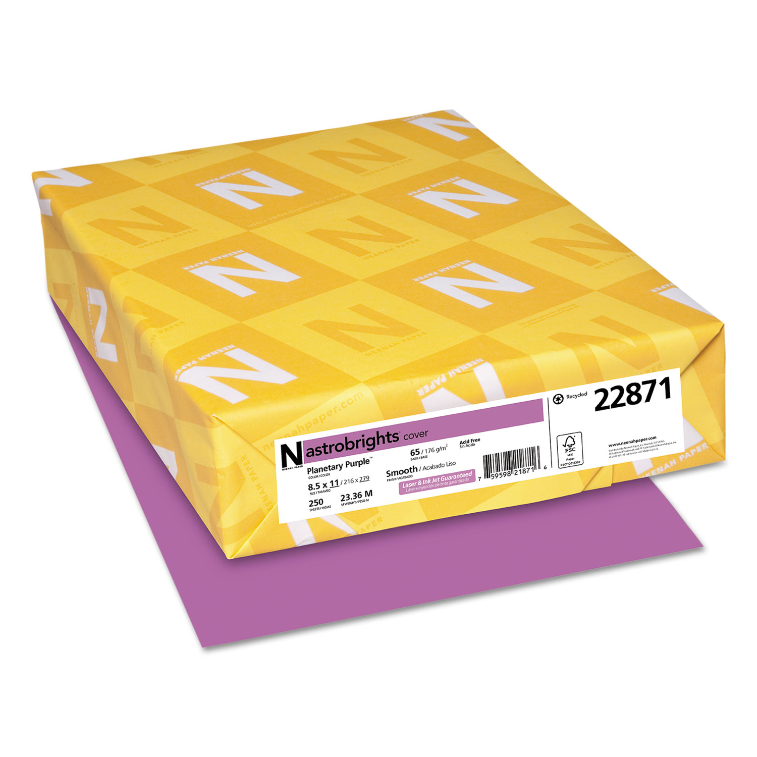  Astrobrights 22871 Color Cardstock, 65lb, 8.5 x 11, Planetary Purple, 250/Pack (WAU22871) 