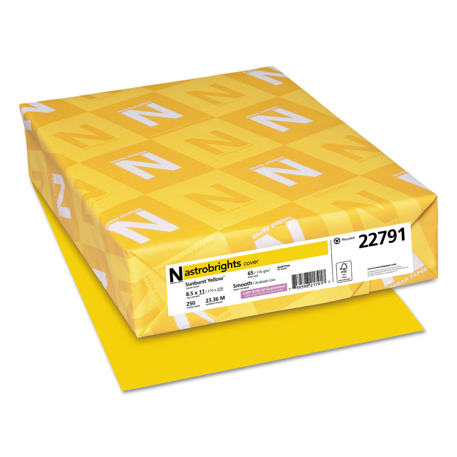 Color Cardstock, 65lb, 8.5 x 11, Sunburst Yellow, 250/Pack