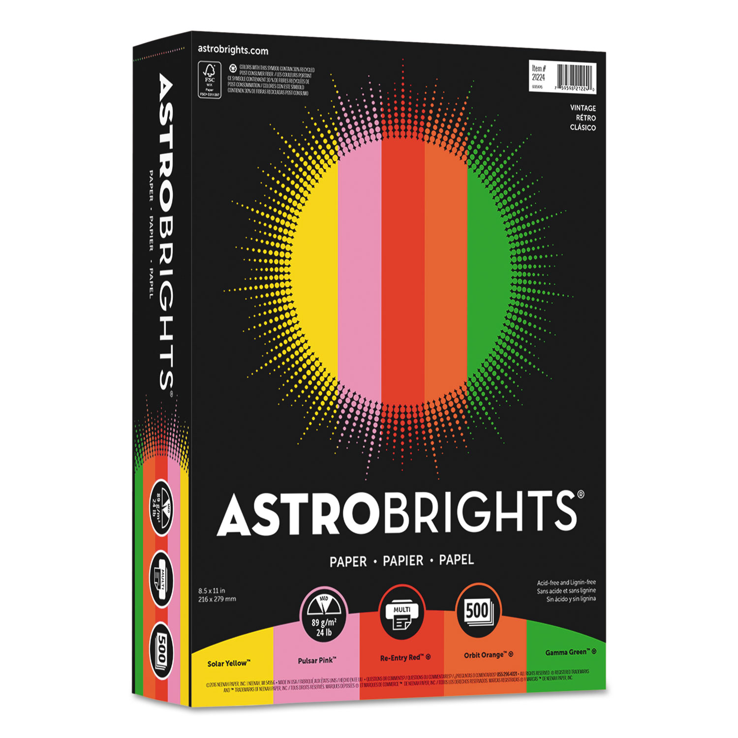  Astrobrights 21224 Color Paper -Vintage Assortment, 24lb, 8.5 x 11, Assorted Vintage Colors, 500/Ream (WAU21224) 