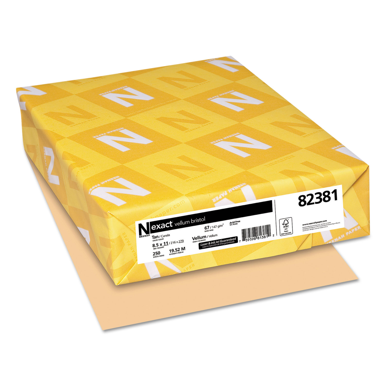  Neenah Paper 82381 Exact Vellum Bristol Cover Stock, 67lb, 8.5 x 11, 250/Pack (WAU82381) 