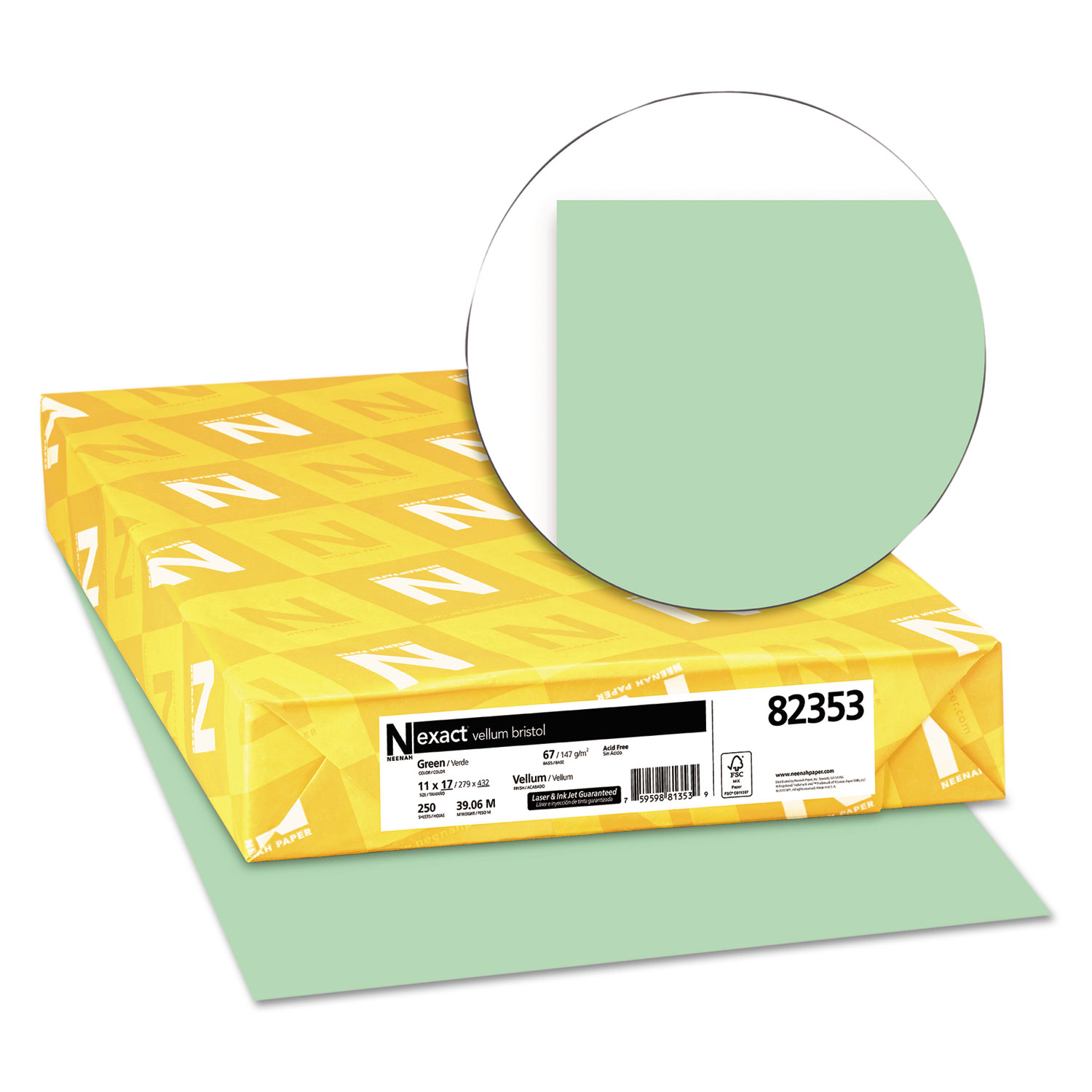 Exact Vellum Bristol Cover Stock, 67lb, 11 x 17, Green, 250 Sheets