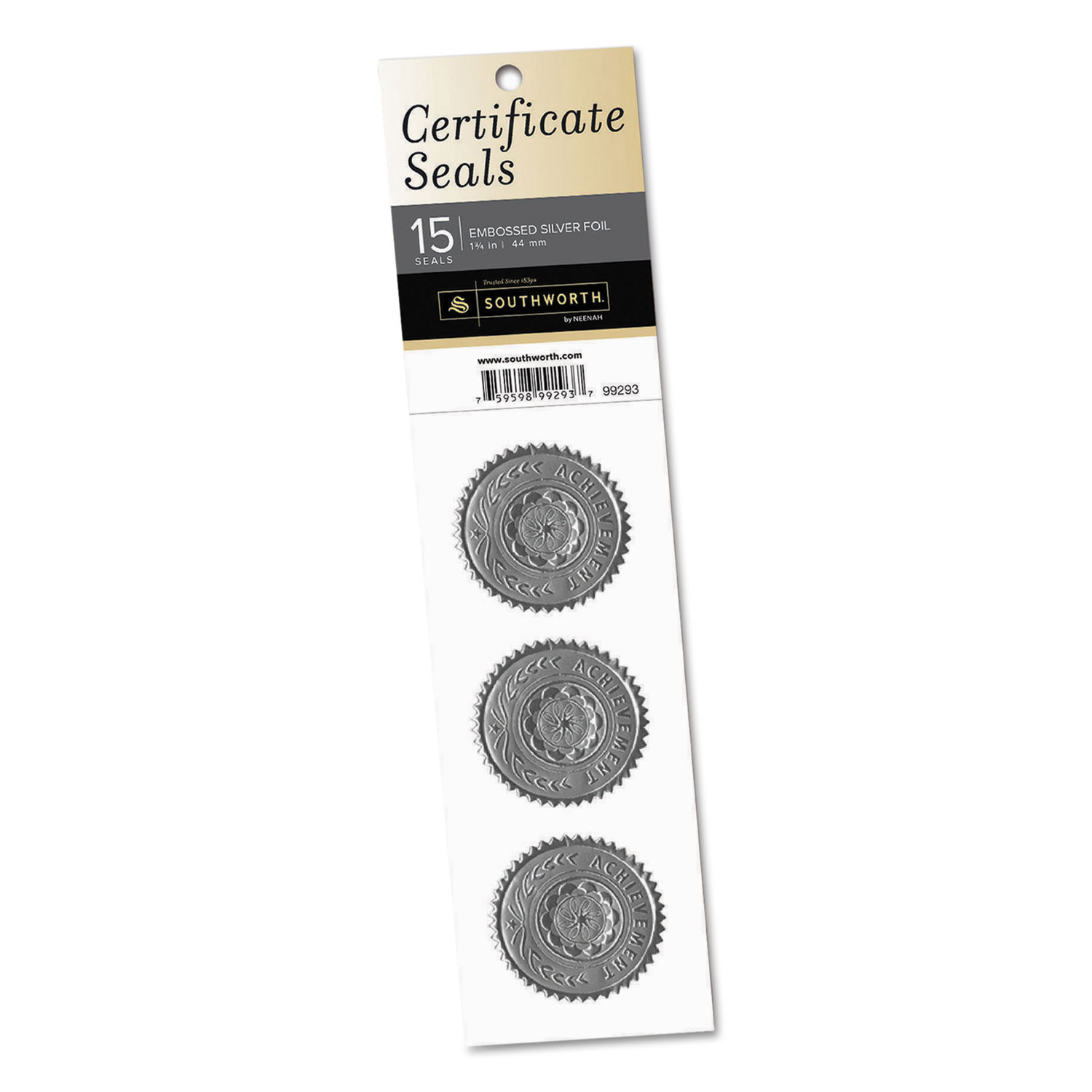  Southworth 99293 Certificate Seals, 1.75 dia., Silver, 3/Sheet, 5 Sheets/Pack (SOU99293) 