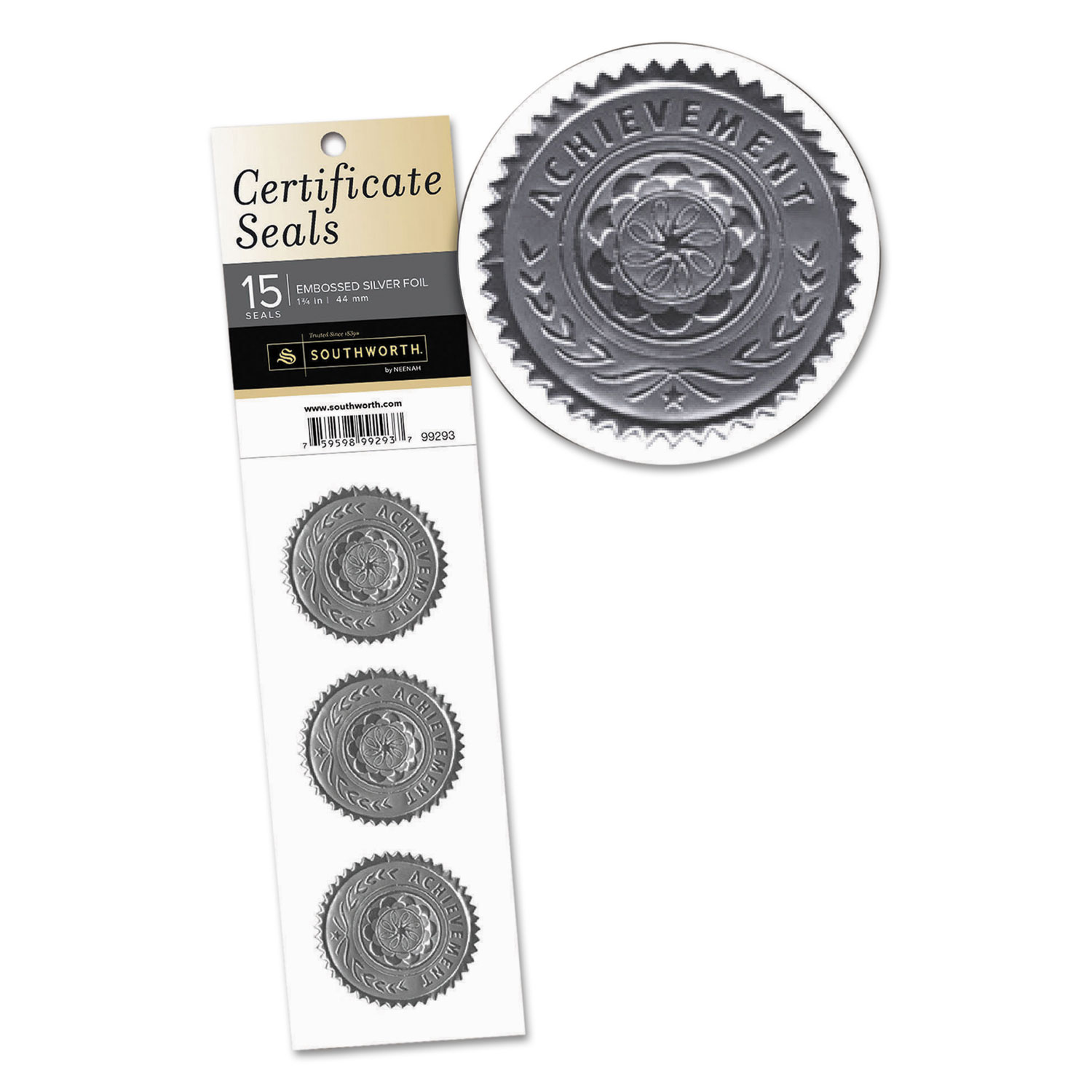 Silver Certificate Seals, Achievement, 1 3/4 dia, 15/Pack