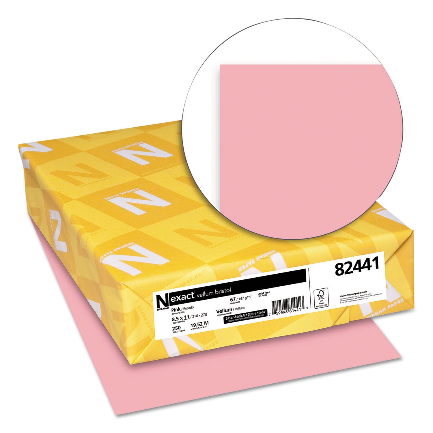 Exact Vellum Bristol Cover Stock, 67lb, 8 1/2 x 11, Pink, 250 Sheets