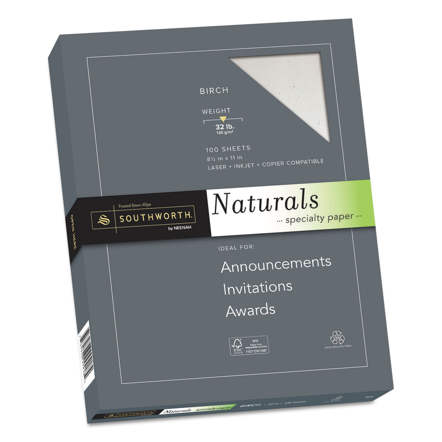 Southworth 99418 Naturals Paper, 32 lb, 8.5 x 11, Birch, 100/Pack (SOU99418) 
