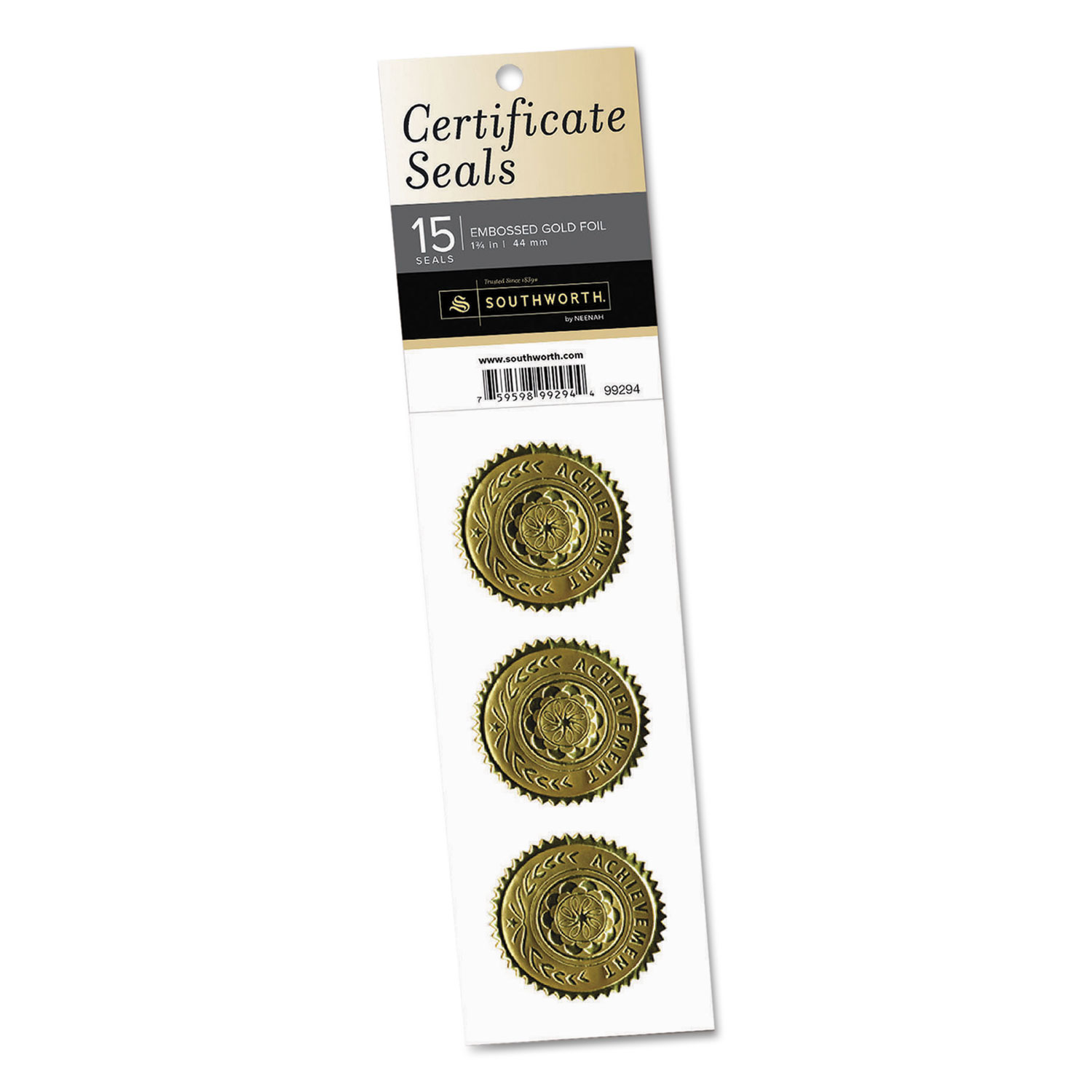  Southworth 99294 Certificate Seals, 1.75 dia., Gold, 3/Sheet, 5 Sheets/Pack (SOU99294) 