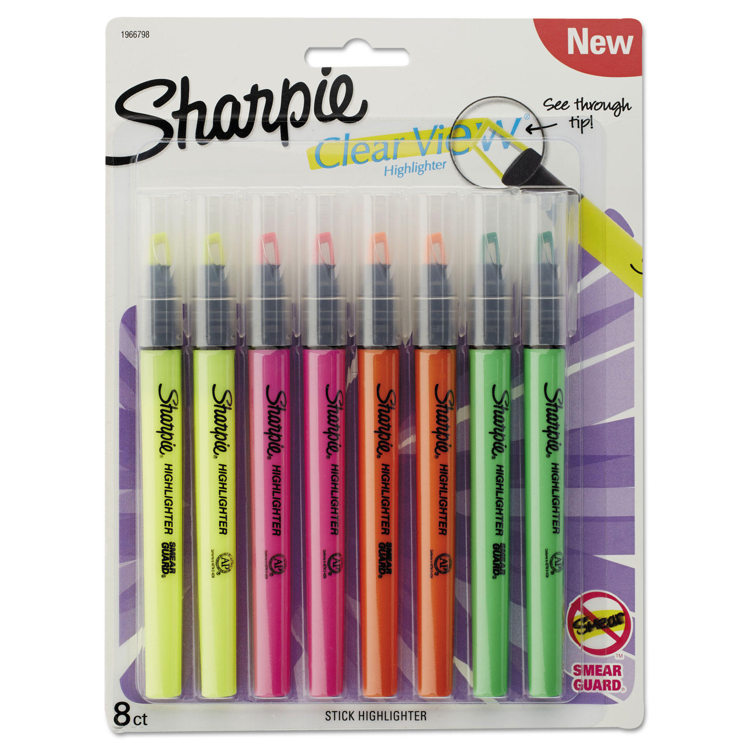  Sharpie 1966798 Clearview Pen-Style Highlighter, Chisel Tip, Assorted Colors, 8/Pack (SAN1966798) 