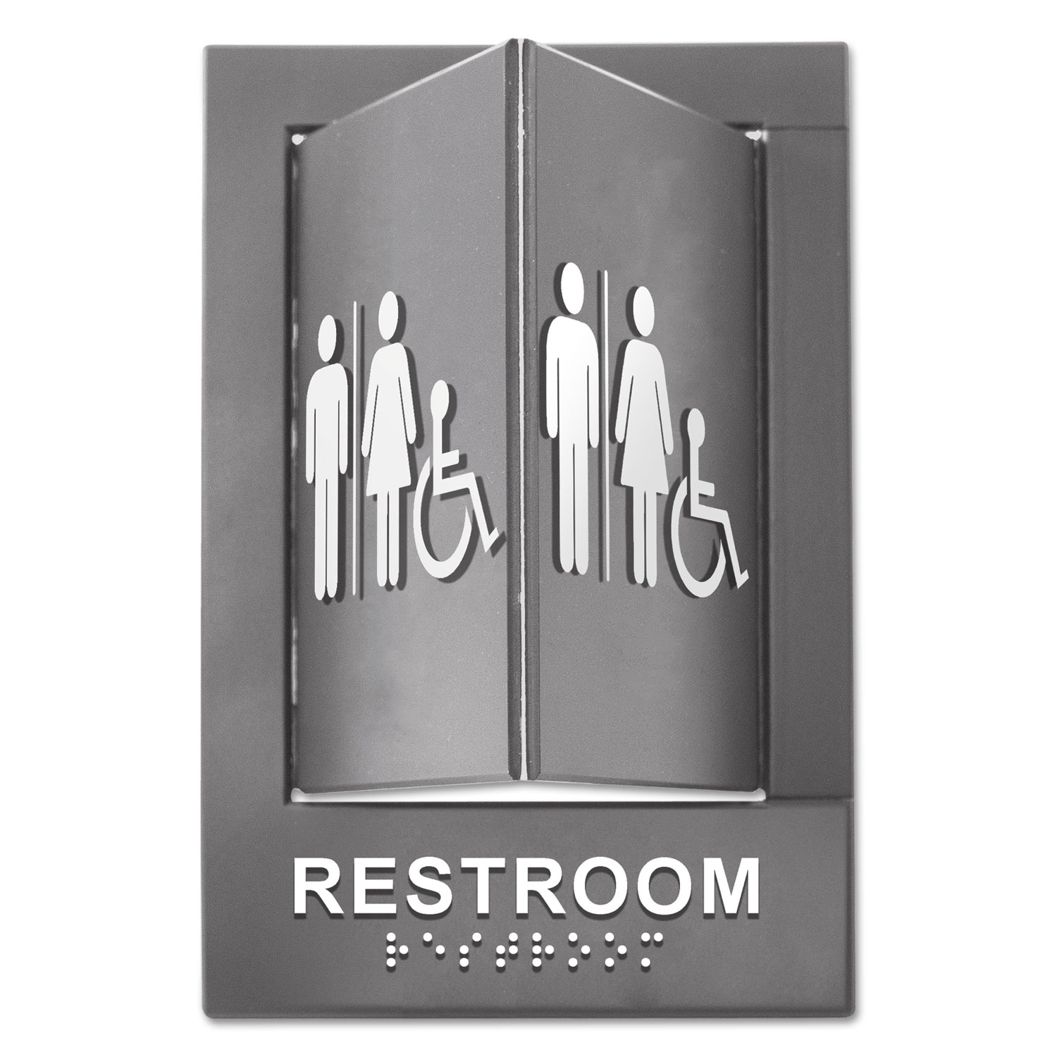 Pop-Out ADA Sign, Wheelchair, Tactile Symbol/Braille, Plastic, 6 x 9, Gray/White