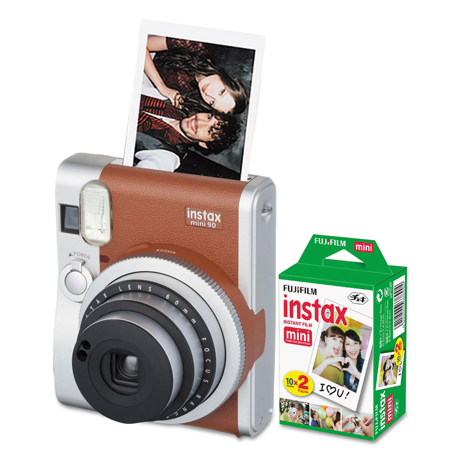 Instax Mini 90 Neo Classic Camera Bundle, Auto Focus, Brown