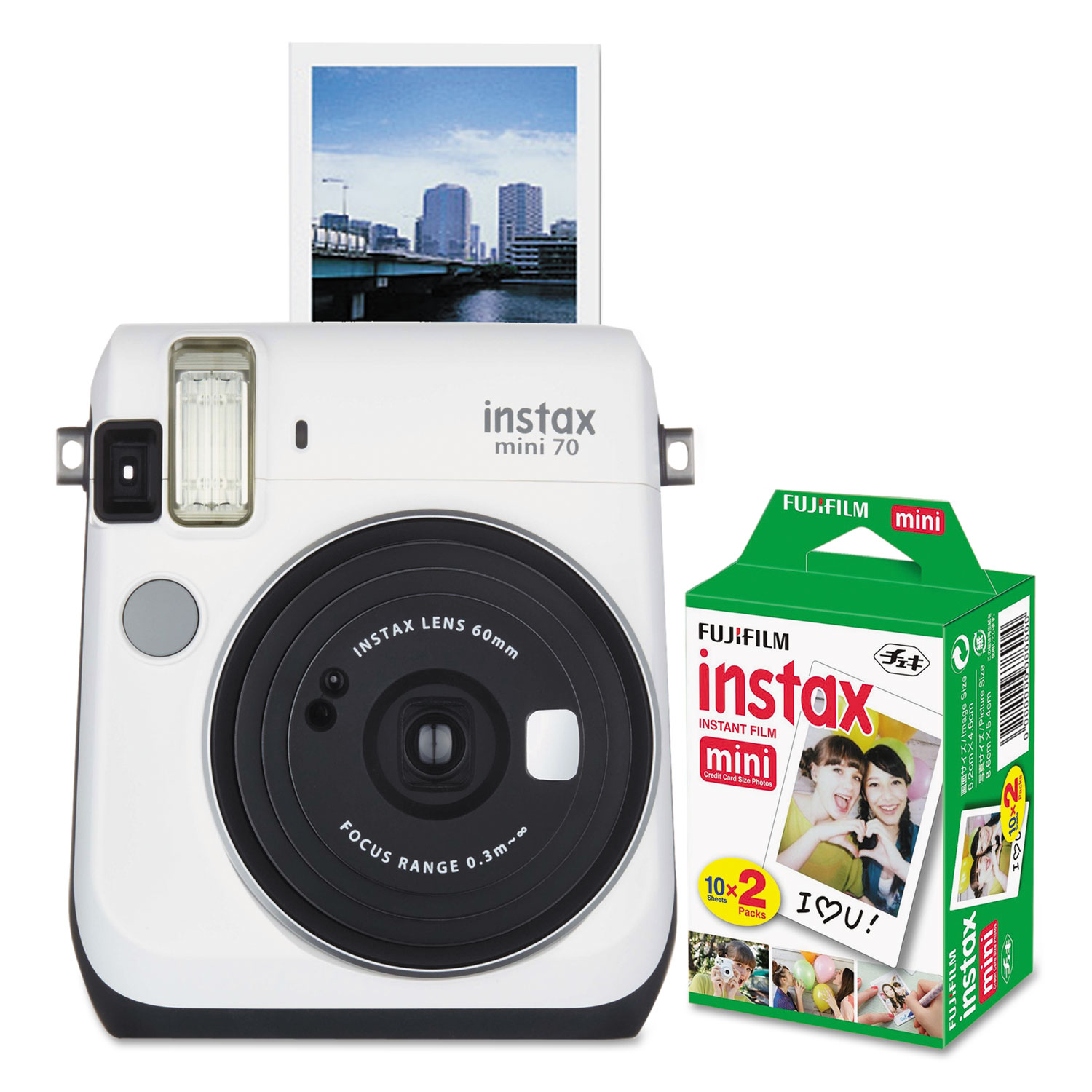 Instax Mini 70 Bundle, Auto Focus, White - Comp-U-Charge Inc