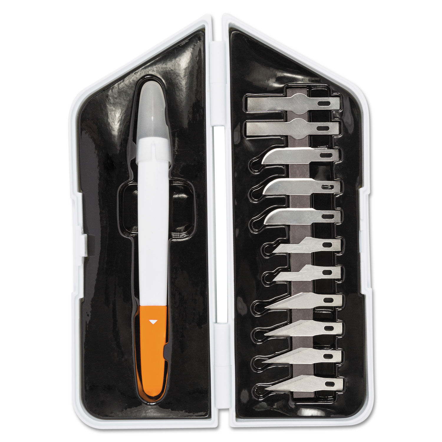 Softgrip Knife Kit, White/Orange Handle, 4 Assorted Blades