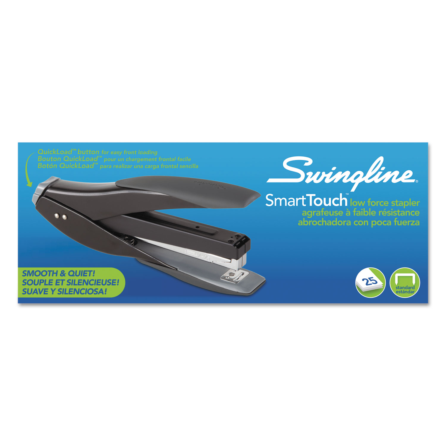 SmartTouch Stapler, Full Strip, 25-Sheet Capacity, Silver/Blue