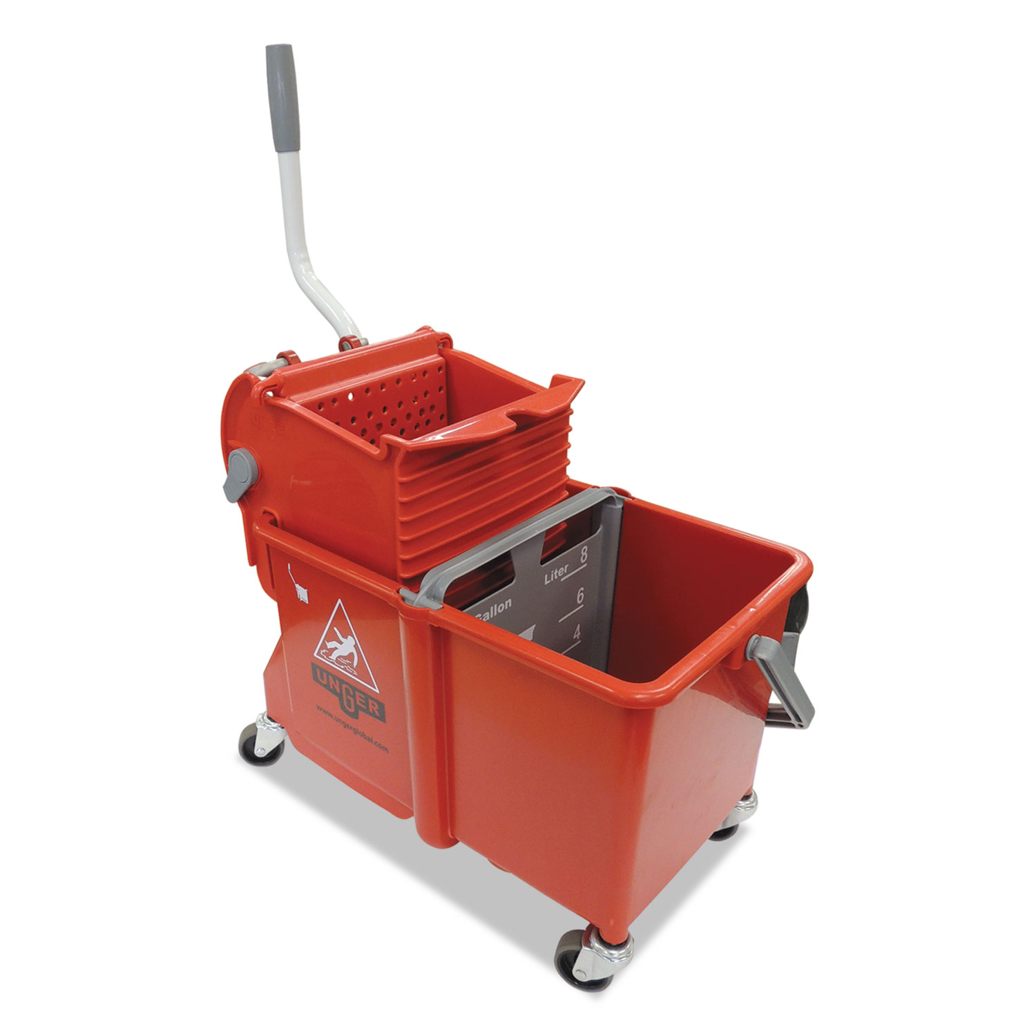 Side-Press Restroom Mop Dual Bucket Combo, 4 gal, Plastic, Red