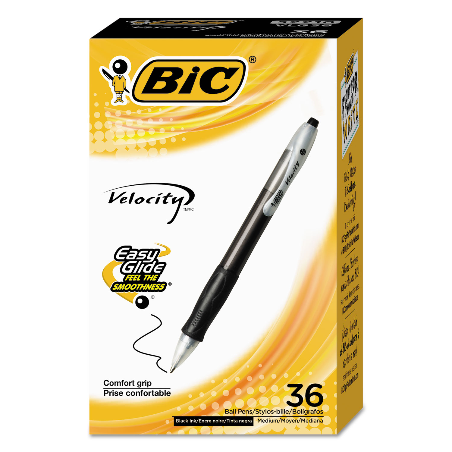  BIC VLG361-BLK Velocity Retractable Ballpoint Pen, Medium 1mm, Black Ink & Barrel, 36/Pack (BICVLG361BK) 