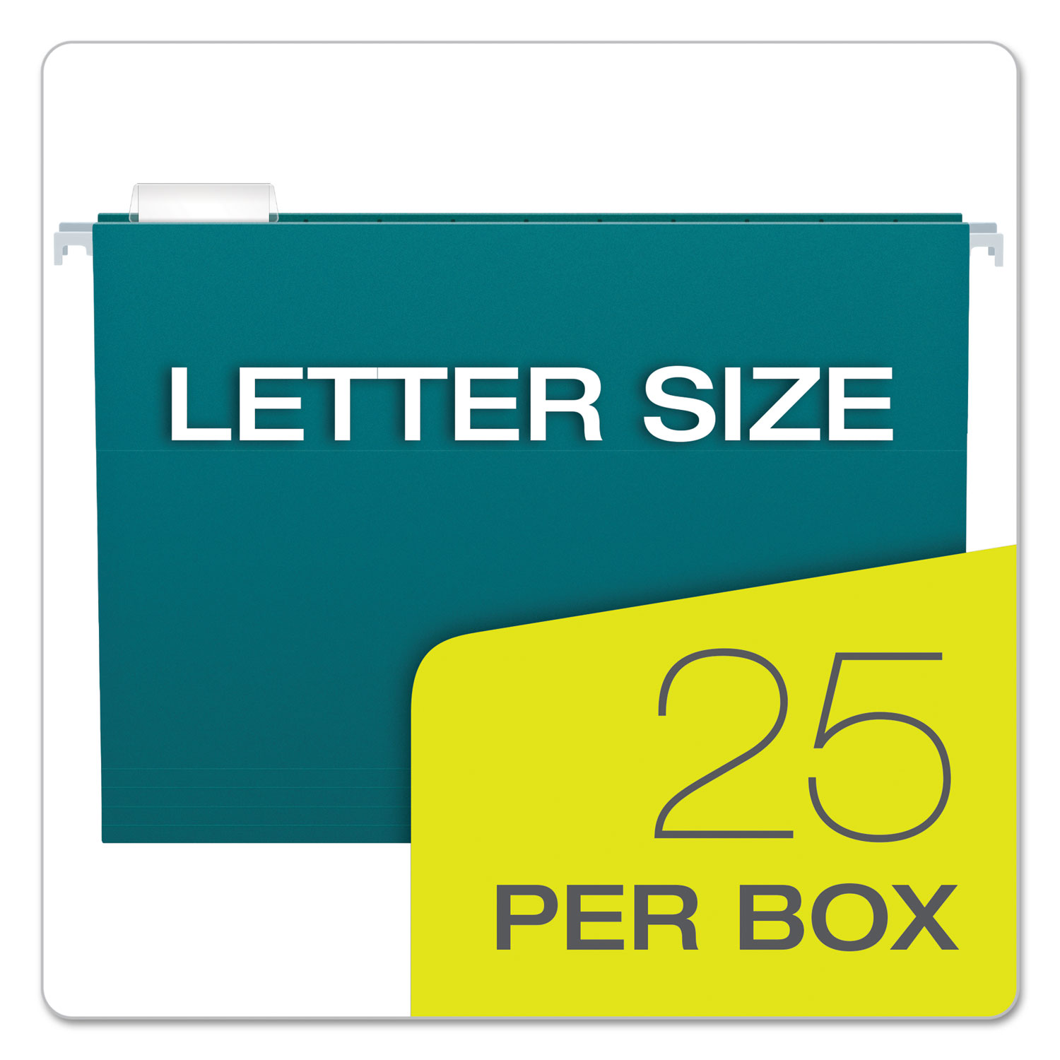 Colored Hanging Folders, 1/5 Tab, Letter, Teal, 25/Box