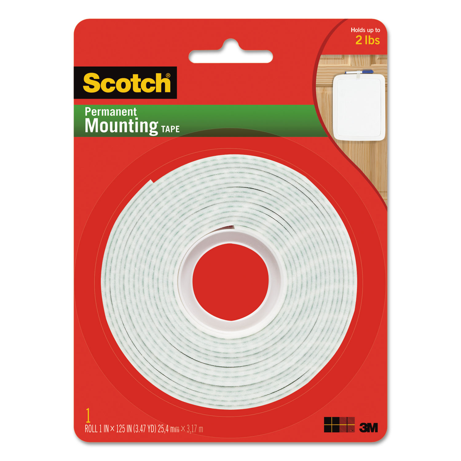  Scotch 112L Permanent High-Density Foam Mounting Tape, 1 Wide x 125 Long (MMM112L) 