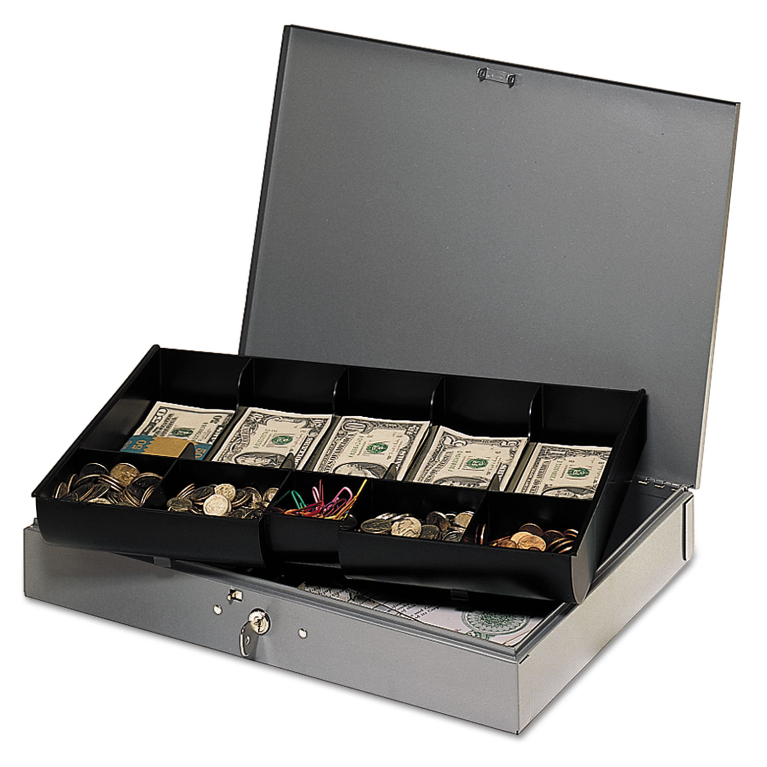  SteelMaster 2215CBTGY Extra-Wide Steel Cash Box w/10 Compartments, Key Lock, Gray (MMF2215CBTGY) 