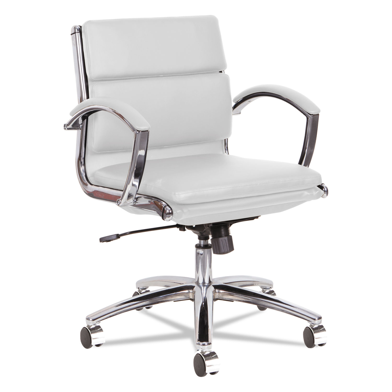 Alera Neratoli Low-Back Slim Profile Chair, White Faux Leather, Chrome Frame