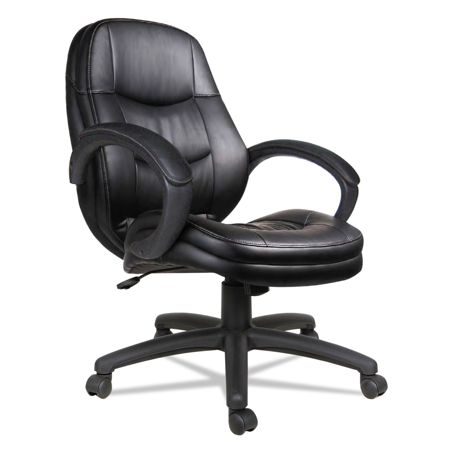 Alera PF Series Mid-Back Leather Office Chair, Black Leather, Black Frame