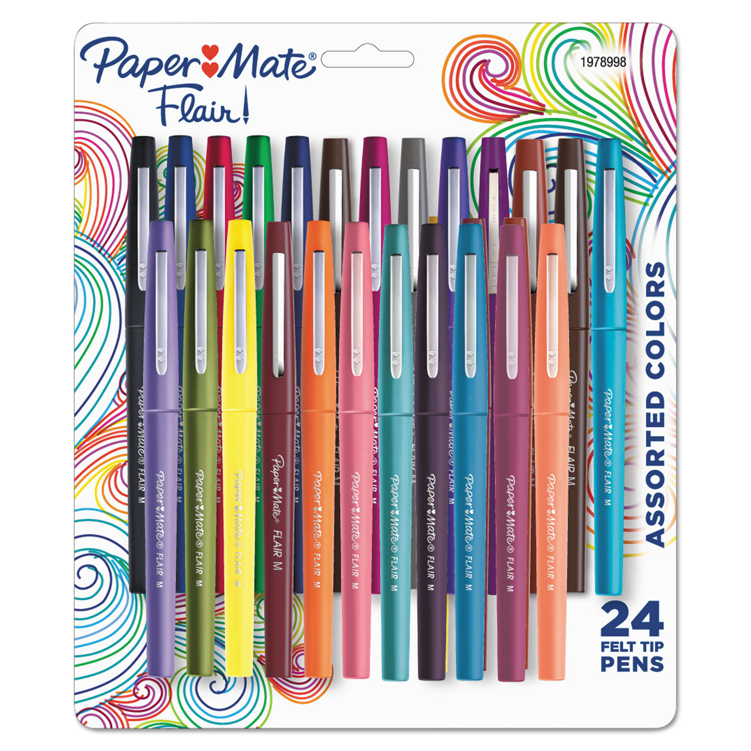  Paper Mate 1978998 Point Guard Flair Bullet Porous Point Stick Pen, 0.7mm, Tropical Ink/Barrel, 24/Set (PAP1978998) 