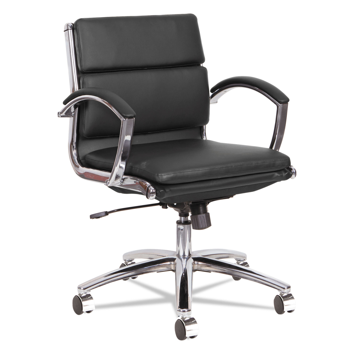 Alera Neratoli Low-Back Slim Profile Chair, Black Soft Leather, Chrome Frame