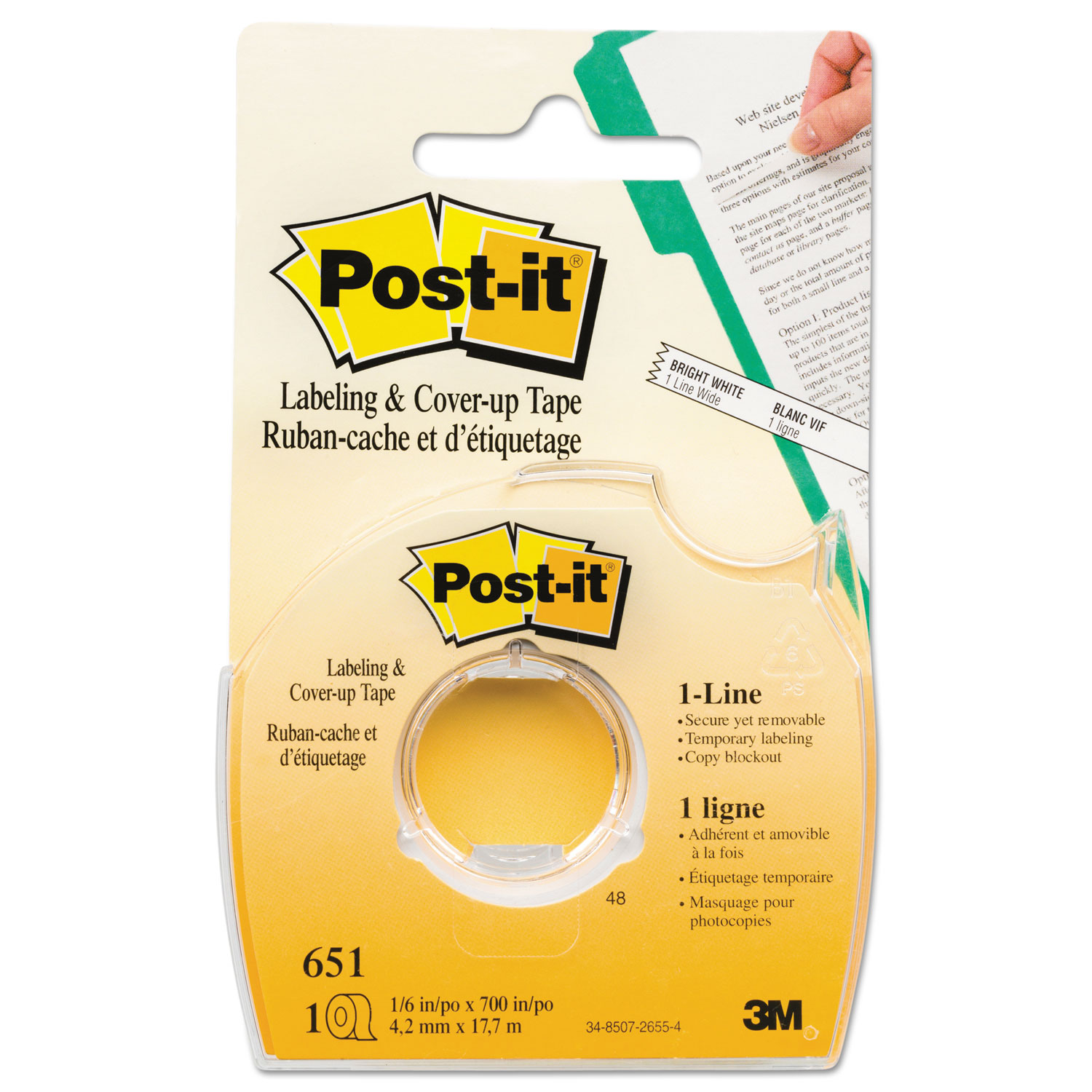  Post-it 651 Labeling & Cover-Up Tape, Non-Refillable, 1/6 x 700 Roll (MMM651) 
