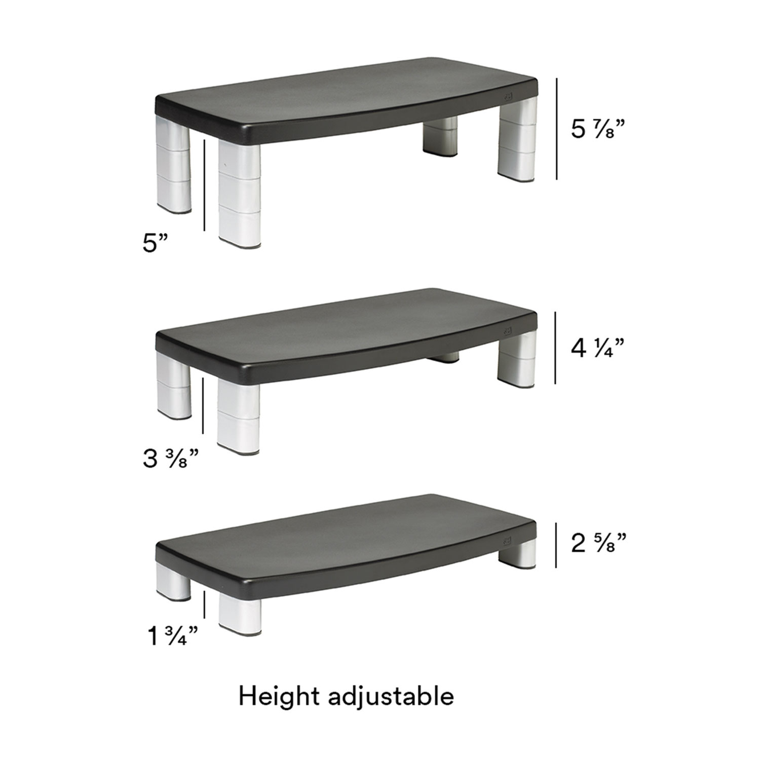 Extra-Wide Adjustable Monitor Stand, 20 x 12 x 1 to 5 7/8, Black