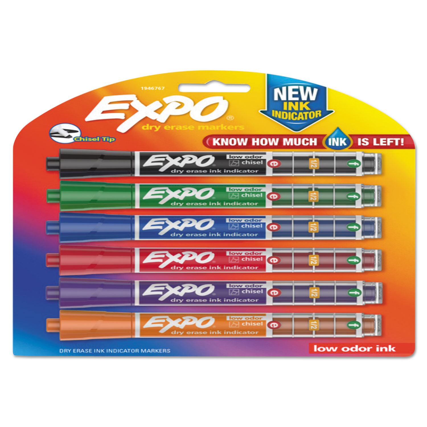 Ink Indicator Dry Erase Marker, Chisel Tip, Assorted Colors, 6/Set