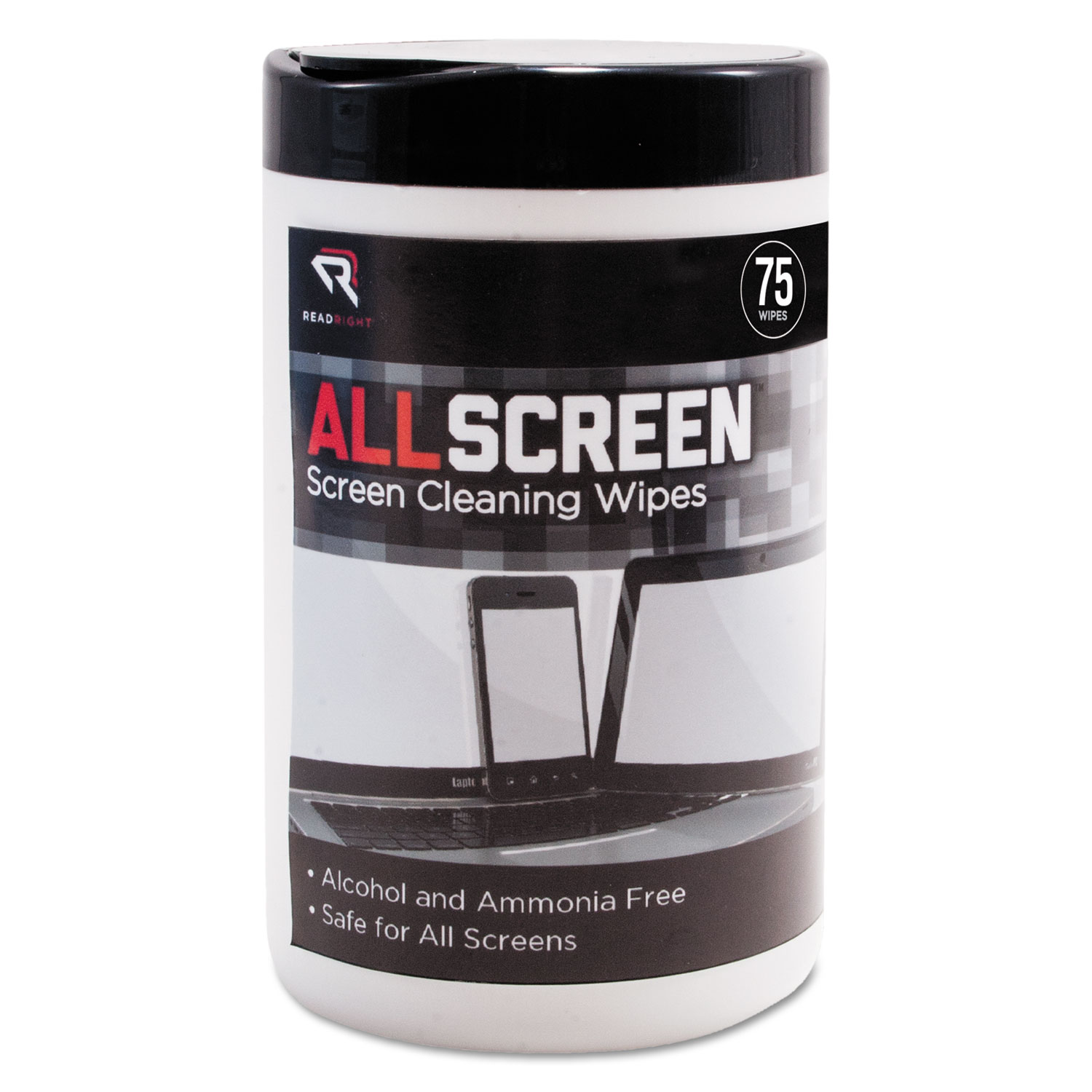  Read Right RR15045 AllScreen Screen Cleaning Wipes, 6 x 6, White, 75/Tub (REARR15045) 