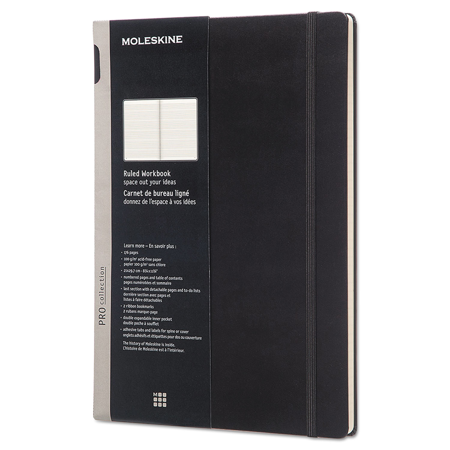 Professional Notebook, Medium/College Rule, Black Cover, 11.75 x 8.25, 176 Pages
