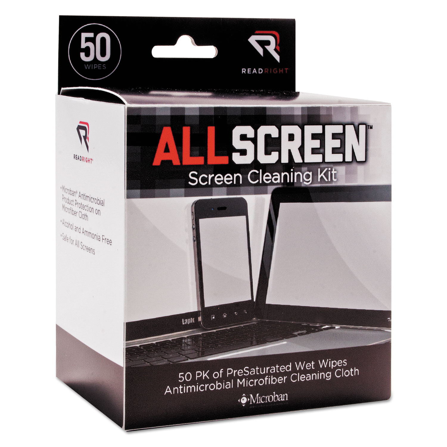  Read Right RR15039 AllScreen Screen Cleaning Kit, 50 Wipes, 1 Microfiber Cloth (REARR15039) 
