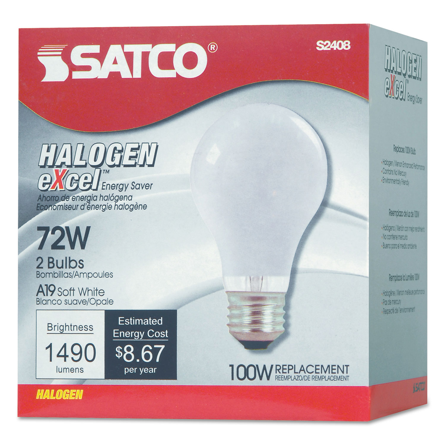 Halogen A Type Bulb, 72 Watts, 2/Pack