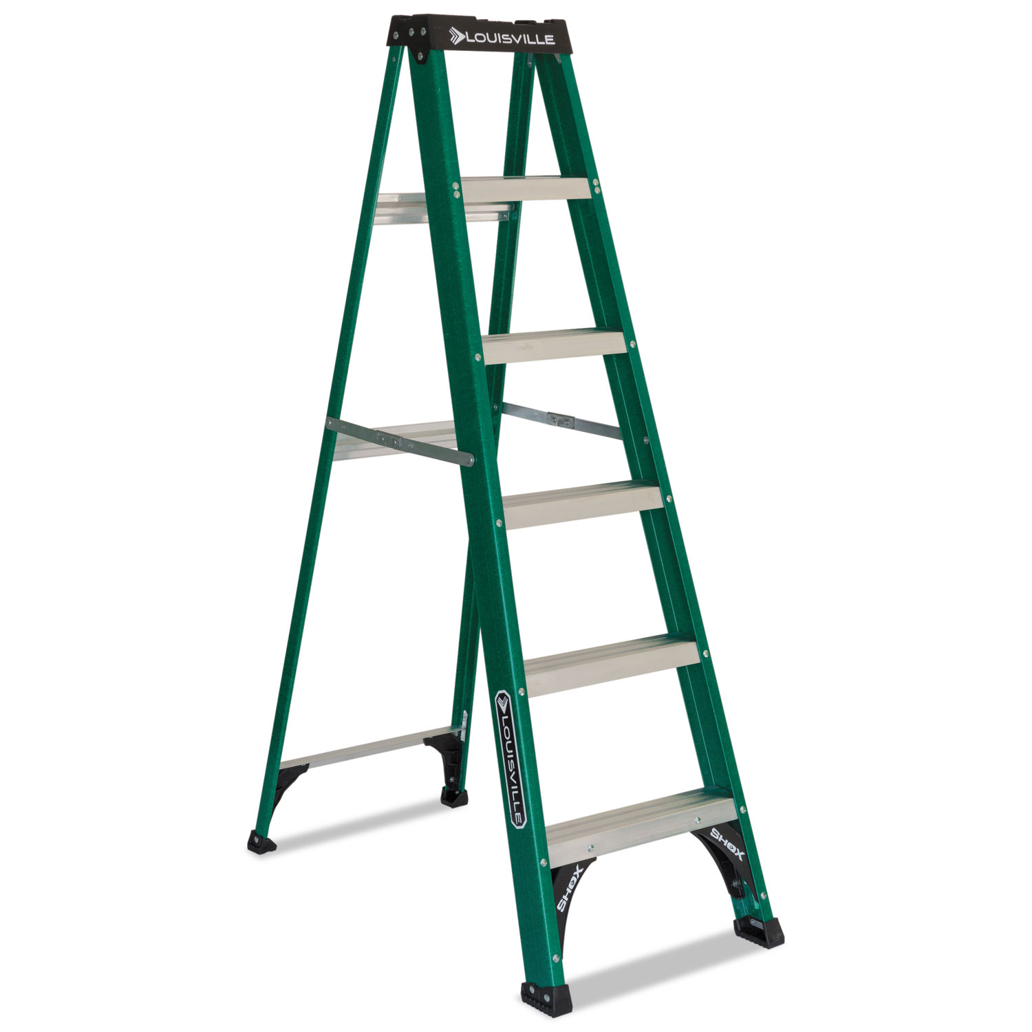  Louisville FS4006 Fiberglass Step Ladder, 8 ft Working Height, 225 lbs Capacity, 5 Step, Green/Black (DADFS4006) 